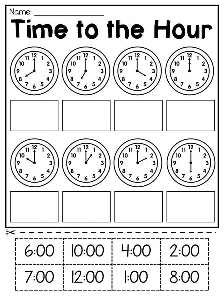 بالصور اوراق عمل درس الساعة مادة اللغة الانجليزية للمراحل الاولية Oclock worksheets